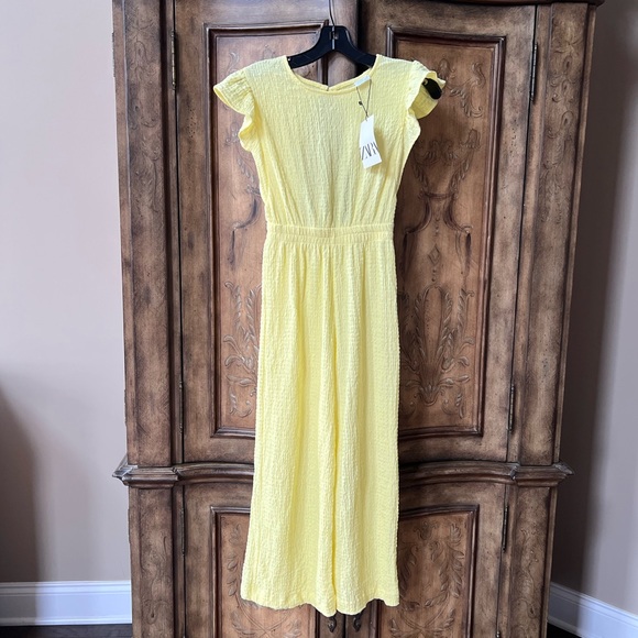 NWT Zara Yellow Flutter Sleeve Summer Jumpsuit Vacation Dress 11 12 - Picture 4 of 12